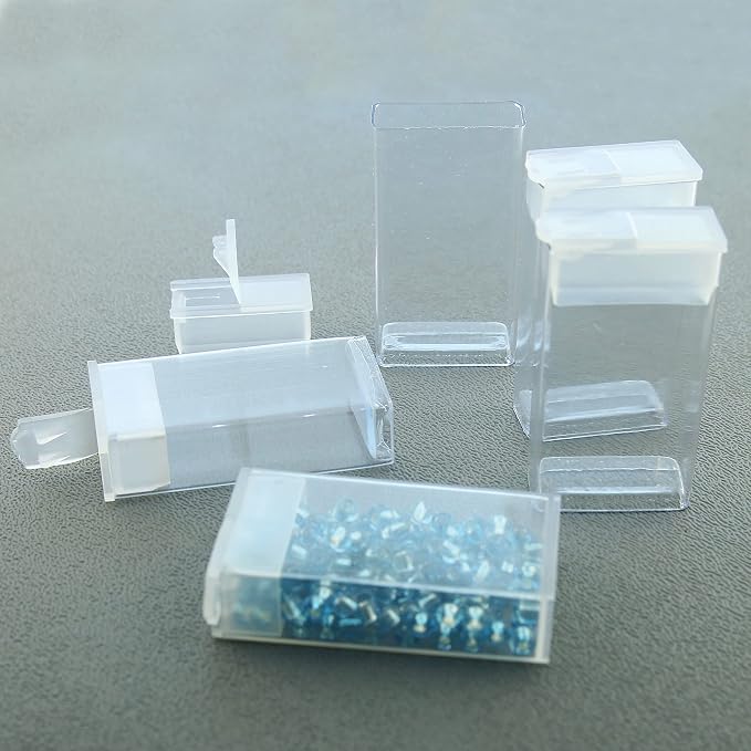 The Beadsmith Clear Plastic Boxes - Rectangle with a Flip Top Cap - 7/16” x 1” x 1-7/8” - Use for Beads, Bath Salts, Wedding & Party Favors, Home or Office Storage - Bag of 100