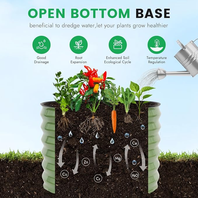 INNO STAGE 3 Pcs Round Galvanized Raised Garden Bed — 2×2×1.4ft Planter Box Outdoor Raised Beds Kit for Gardening Vegetables, Fruits, Herbs, and Flowers, Olive Green