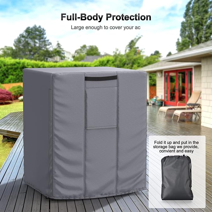 Mrrihand Central Air Conditioner Cover for Outside Units Waterproof Heavy Duty AC Unit for Outdoor Large AC Cover for Winter (24"X24"X30")-Grey