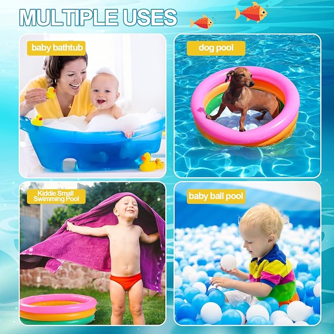 Jerify 10 Pack Kiddie Pools Bulk for Toddler 34x10 Inch Inflatable Kids Swimming Pool Round 3 Rings Small Baby Infant Blow up Padding Ball Pond for Outdoor Garden Backyard Water Game Play Center
