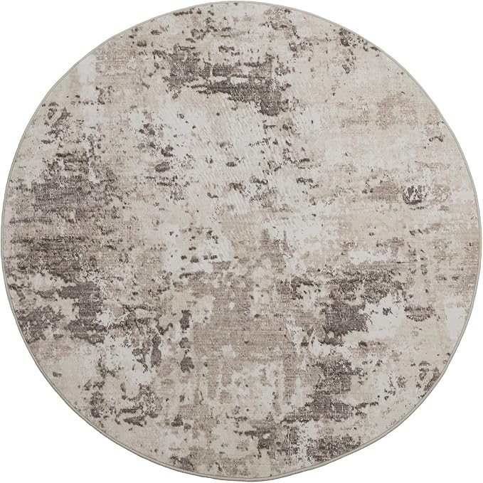 ROYHOME Modern Abstract 8x8 Round Area Rug Non Slip Non Shedding Rug Low Pile Stain Resistant for Bedroom Living Room Office Dining Room,Brown Grey