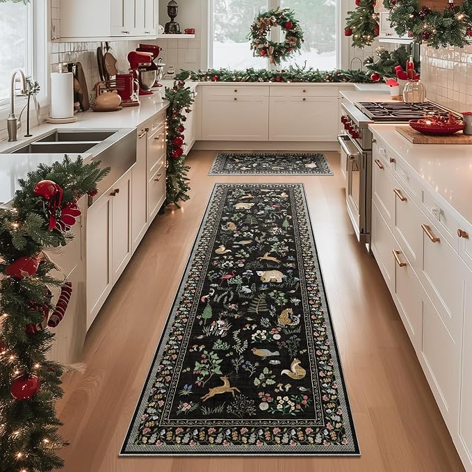 Machine Washable Kitchen Runner Rugs: 2'6"x8' Hallway Runner Stain Resistant Non Slip Low Pile Soft Carpet Runners for Hallways Indoor Entryway Kitchen Living Room Bedroom Bathroom Farmhouse
