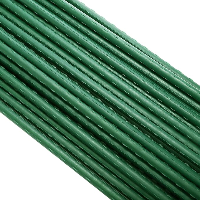 Frcctre 30 Pack 4 Ft Garden Stakes, 48 Inch Sturdy Green Plant Sticks, Plastic Coated Metal Tomato Stakes Support Plant Climbing Support for Tomatoes, Cucumber, Fences, Beans, Potted Plants