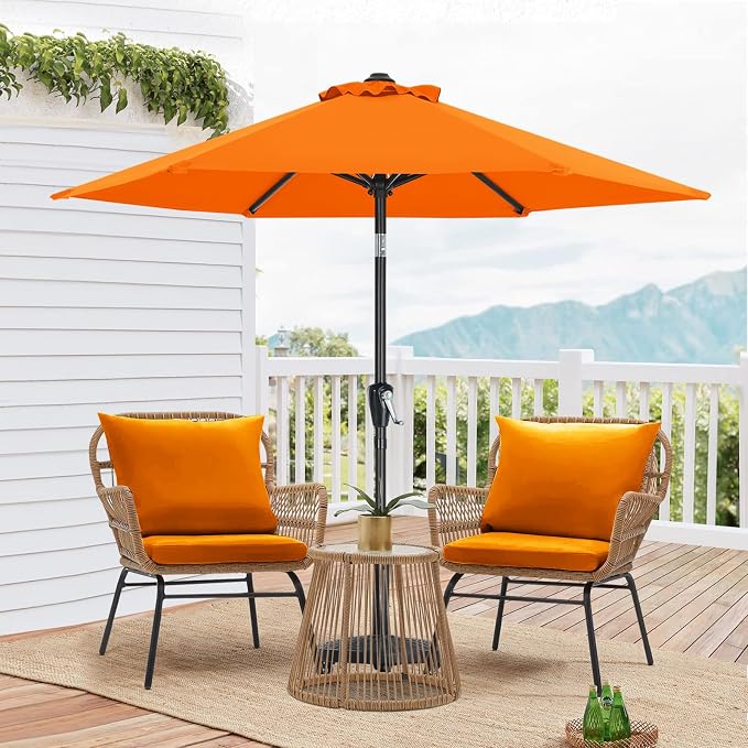 MASTERCANOPY 7.5FT Patio Umbrella with Push Button Tilt and Crank, Outdoor Market Umbrella with 6 Sturdy Ribs, UV Protection & Waterproof for Garden, Deck, Backyard, Pool (Orange)