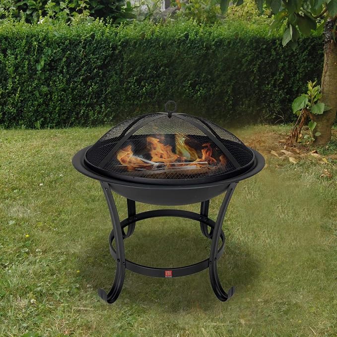 Fire Beauty Fire Pit BBQ Grill Pit Bowl with Mesh Spark Screen Cover,Poker