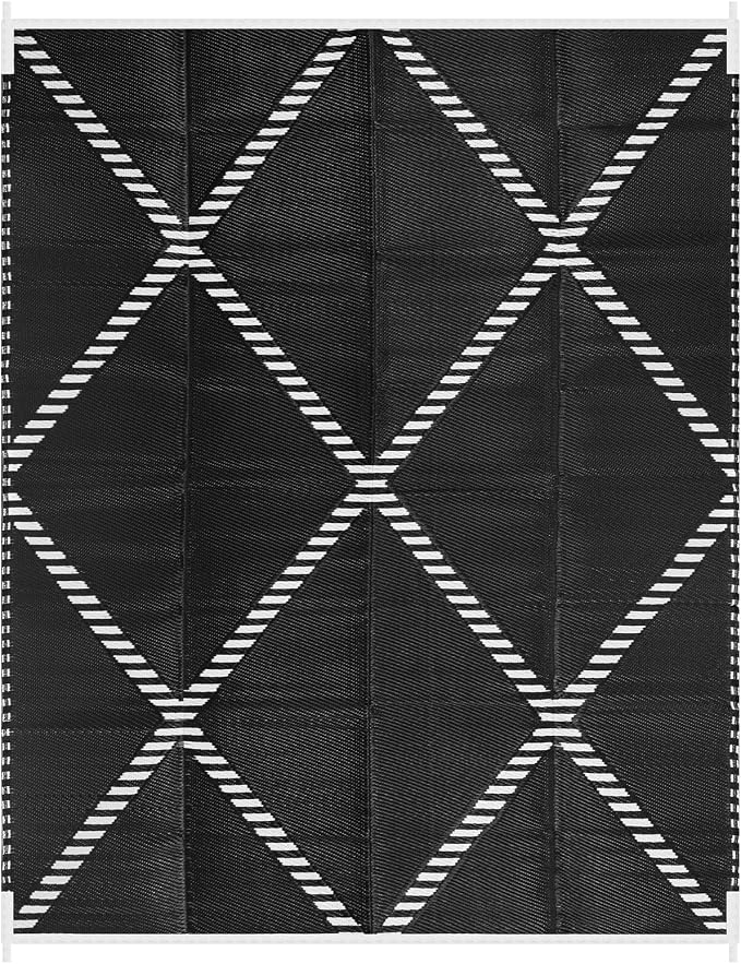 Lahome Outdoor Rug 8x10 Patio Waterproof, Plastic Straw Reversible Rv Rugs for Outside, Large Portable Porch Decor Camping Carpet for Balcony Tent Travel, Black 8'x10'