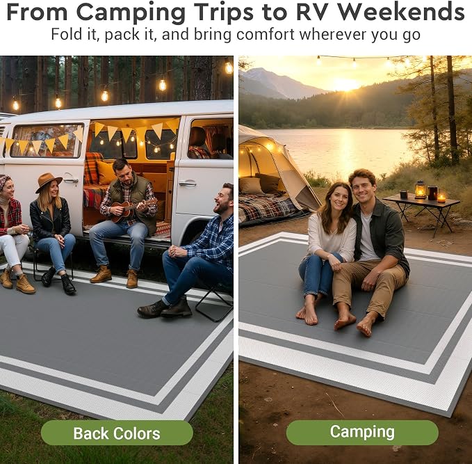 Mattitude Outdoor Rug Reversible Portable Plastic Straw Camping Rugs for Outside RV,Large Waterproof Outdoor Area Rugs for Patio,Deck,Porch,Balcony(6'x 9',White&Gray)
