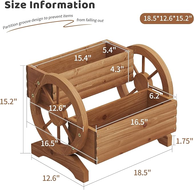 Wooden Wagon Planters for Outdoor Plants, Flower Cart, Wood Planter Boxes Outdoor, Backyard Decor, Flower Planters Outdoor with Wheels Planter for Flowers Vegetables (Brown)