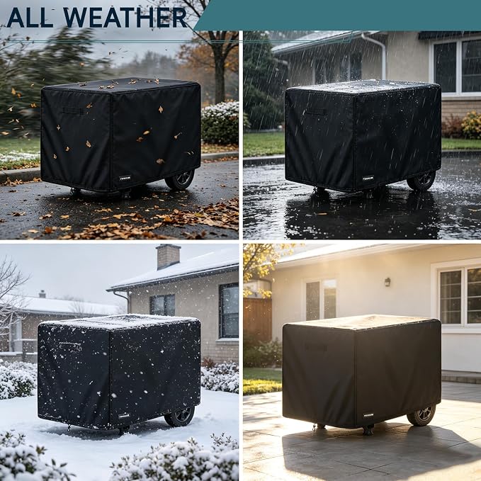 Waterproof Generator Cover 28x26x24 Inches, 600D Heavy-Duty Oxford Fabric, Dustproof and Waterproof Protection for Generators, for Most of 7500-9500W Generators. Black