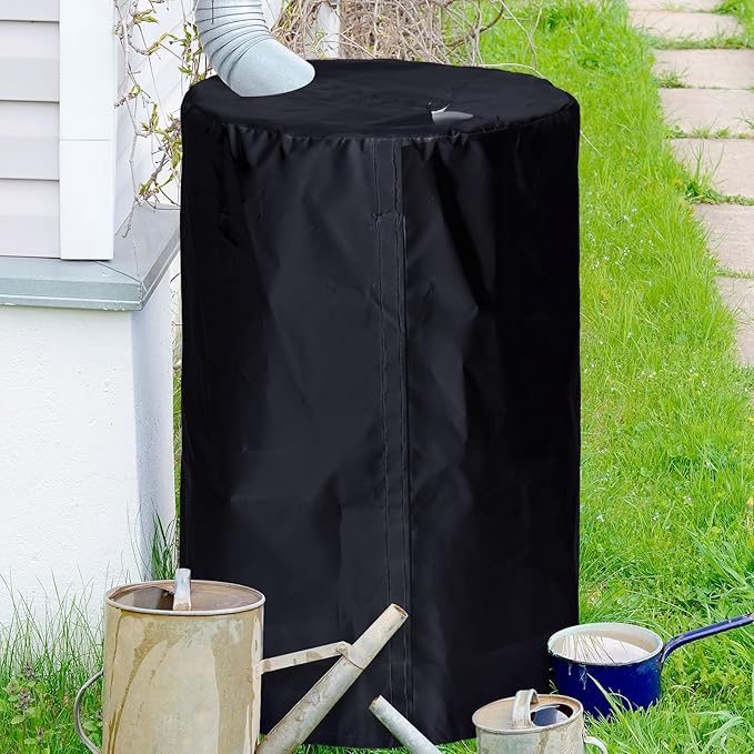 2 Piece 55 Gallon Drum Cover 24 x 36 Inch 55 Gallon Water Barrel Covers Outdoor Waterproof Rain Snow Water Storage Bucket Lid Protective Hook/loop Closure Anti Dust (Black)