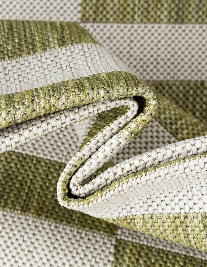 Unique Loom Outdoor Striped Collection Area Rug - Striped (10' Round Green/Ivory)