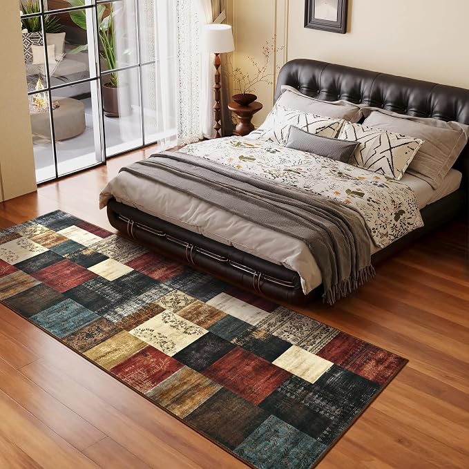 Runner Rug for for Hallways, 2'x6' Washable Kitchen Rugs with Non Slip Rubber Backing, Soft Low Pile Non-Shedding Geometric Carpet for Laundry Bedroom Bathroom, Colorful