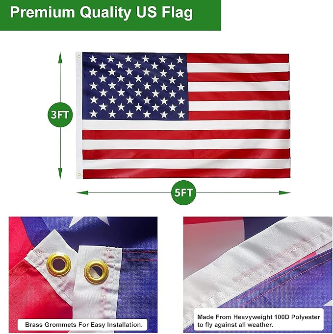 Flag Pole for Outside House, 25 FT Heavy Duty 45K PSI & 95 HBW Hard Aerospace Aluminum Flagpole Kit, Unbending Outdoor In-Ground Flag Poles with 3x5 American Flag for Yard, Residential or Commercial