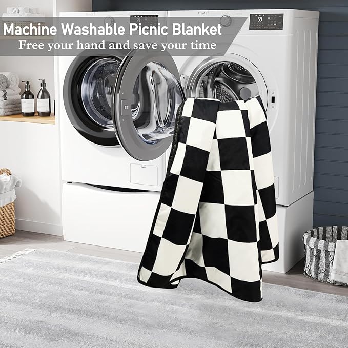 Checkered Blankets Waterproof Foldable,60’‘x80'' Portable Dual Layers Outdoor Travel Camping Backpacking Hiking Beach Blanket Mat for Grass Padded Lawn Park Beach,Checkered Picnic Accessories