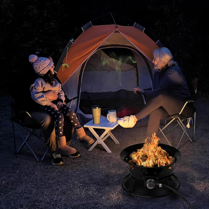Flame King Smokeless Propane Fire Pit, 19-inch Portable Firebowl, 58K BTU with Self Igniter, Cover, & Carry Straps for RV, Camping, & Outdoor Living