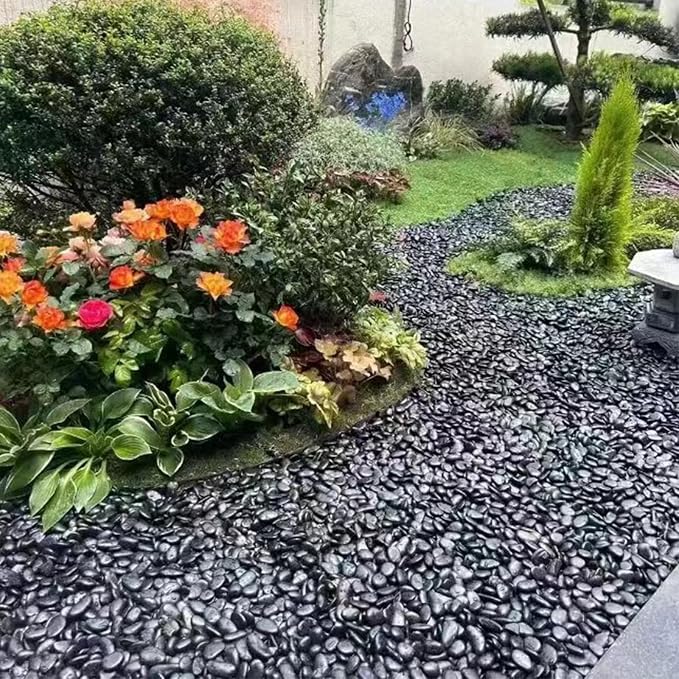 FANTIAN 5 Pounds Black Natural Decorative River Pebbles – 2-3 Inch Black Polished Decorative Pebbles for Garden Landscaping, Home Décor, Outdoor Paving River Rocks, Rocks for Painting