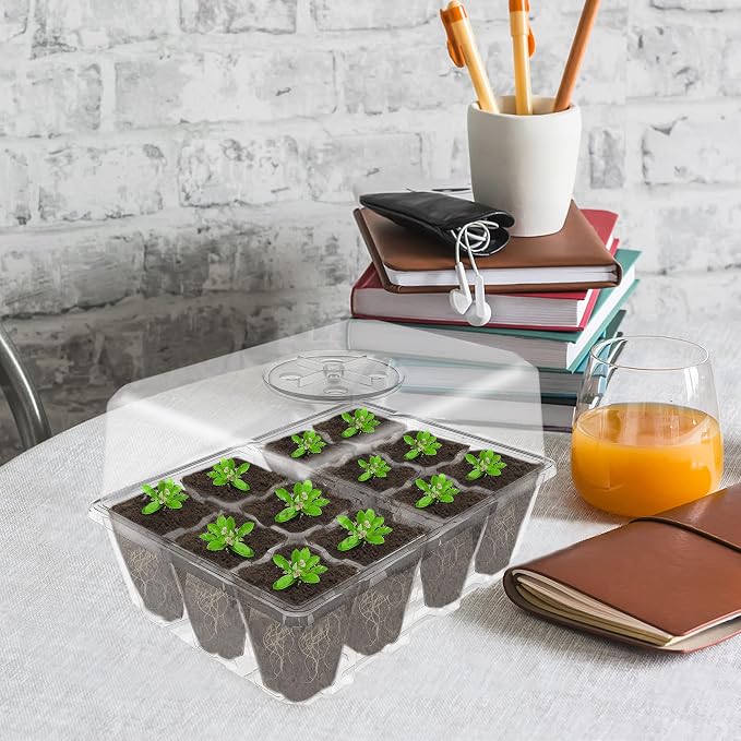 Gardzen 10 Pack Seed Starting Tray, Plant Germination Trays, Seed Starter Kit with Adjustable Humidity Vented Dome and Clear Base, Plant Growing Kit 6.6" x 4.5", Total 120-Cell,
