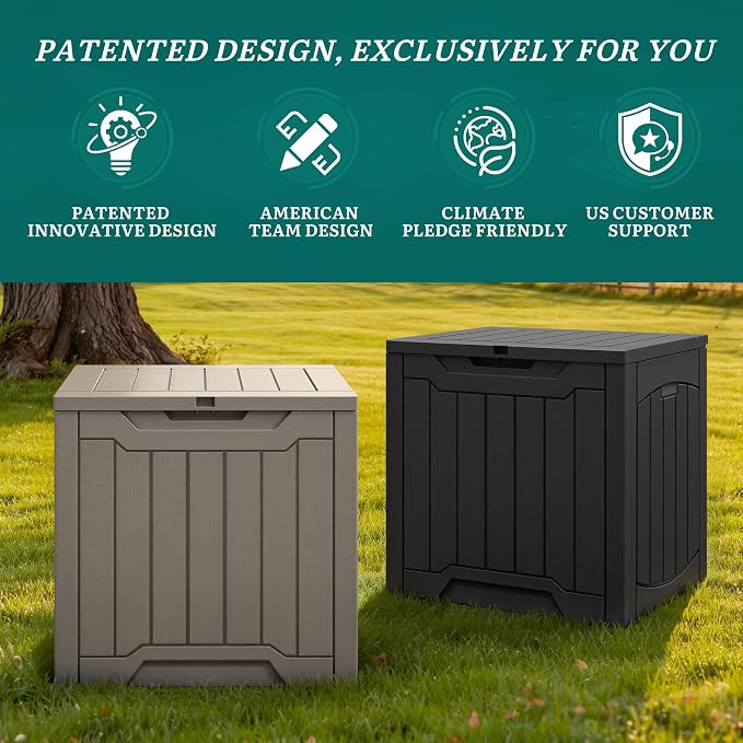 YITAHOME Outdoor Resin Storage Box 31 Gal | Water-resistant Patio Deck Box Outdoor Storage Box for Pillows, Garden Equipment, Securely Lockable, Light Brown