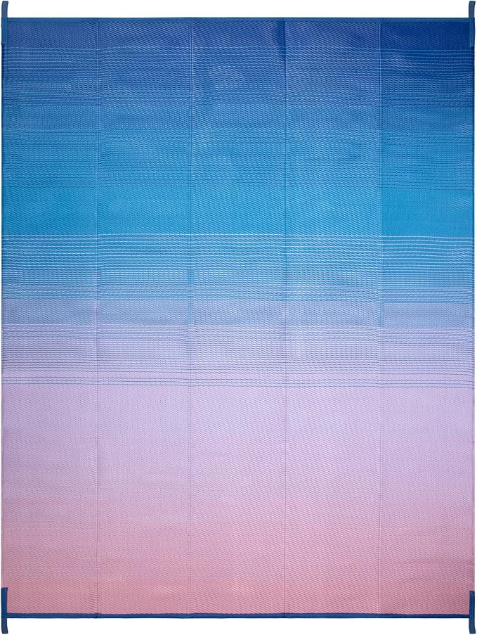 Lahome Outdoor Area Rugs 8x10 Waterproof, Large Reversible Plastic Straw Camping Rug for Patio, Lightweight Portable Outdoor Carpet for Backyard Garden Balcony, Blue Pink 8'x10'