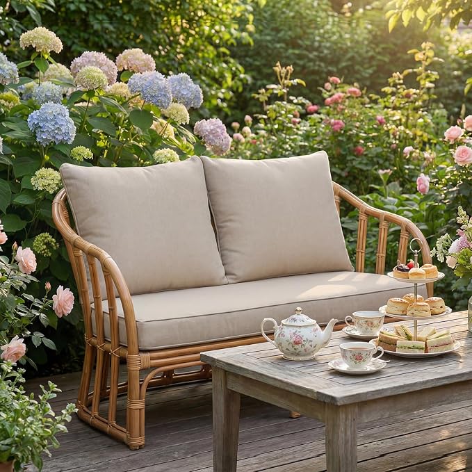 Goodgoods 48 x 24 Outdoor Loveseat Cushion Set, 1000+Hours Fade-Resistant & Water-Resistant Outdoor Furniture Chair Cushions with 30D High-Resilience Foam for Couch, Bench, and Swing, Putty