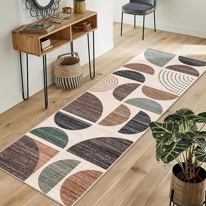 Runner Rug Washable,2x6 Area Rugs Non Slip Modern Abstract | Long Throw Carpet for Hallways Kitchen Bathroom Bedroom Entryway Bedside Laundry Boho Soft Low Pile Floor Indoor Brown