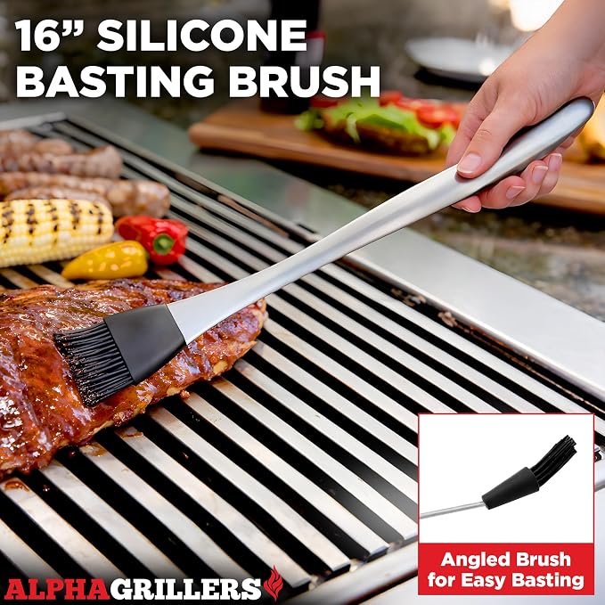 Alpha Grillers Grilling Accessories - Grilling Gifts for Men - BBQ Accessories Grill Tools Set with Spatula, Fork, Brush & Tongs - Outdoor Barbecue Utensils Birthday Gifts for Men Him Dad Husband