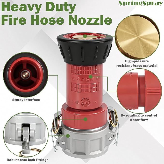 1-1/2" NPSH Aluminum Camlock Fitting Coupling With Heavy-Duty Industrial Fire Hose Nozzle Fire Equipment Constant Flow Fog Nozzle