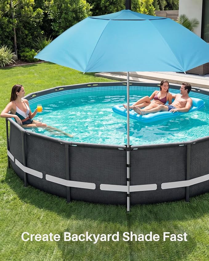 No-Drill Above-Ground Pool Umbrella Tie-Down Straps, Cross-Stabilizer Strap Design, Helps Reduce Wobble & Lean on Pool Frame Rails, Suitable for Intex/Bestway Frame Pools and Most Swimming Pools