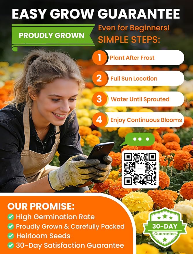 French Marigold Seeds - Heirloom Petite Tri-Color Mix - Vibrant Yellow/Orange Blooms - 5000+ Seeds for Outdoor Planting (Borders/Beds/Containers) - Quick Blooming, Companion Plant, Easy Grow