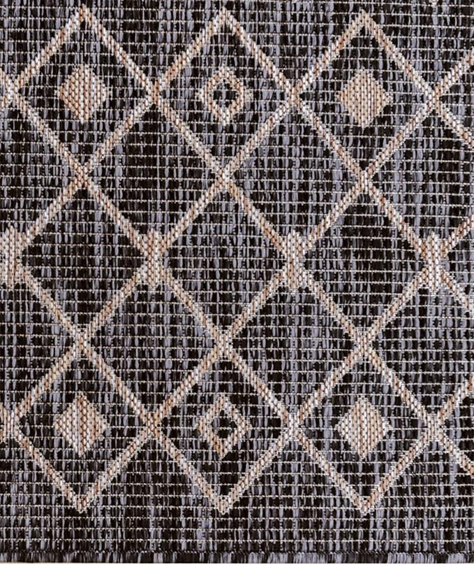 Unique Loom Outdoor Trellis Collection Area Rug - Tribal Trellis (13' Square, Charcoal Gray/ Natural)