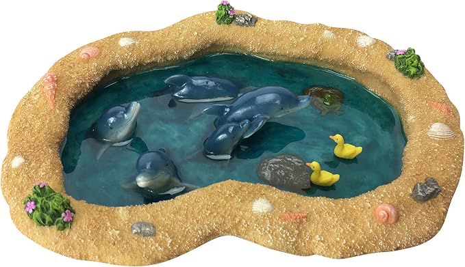 GlitZGlam The Blue Dolphins Miniature Pond for a Fairy Garden. A Miniature Pond for a Fairy and Enchanted Garden Accessories