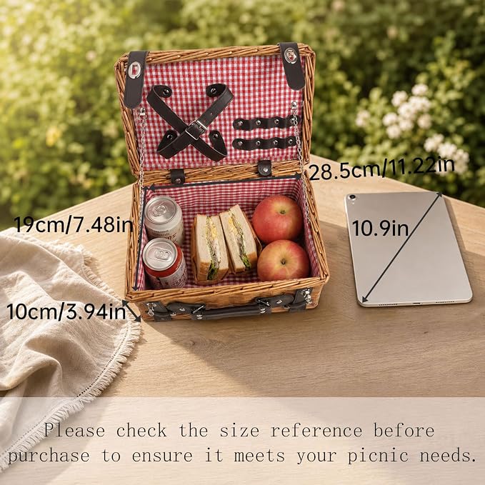 Picnic Basket Set for 2, Wicker Picnic Baskets with Waterproof Blanket and Cutlery Service Kit, Willow Hamper for Camping, Outdoors, Valentine's Day, Christmas, Birthday, Wedding Gift