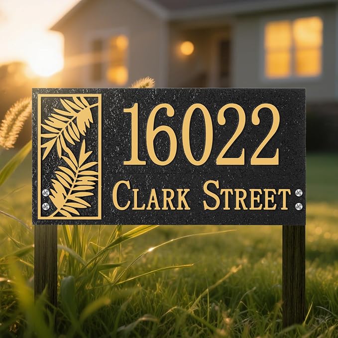 Custom House Address Sign, House Number Plaque Sign for Lawn,Yard,Ground,Driveway,Garden with 2 Stakes,Style 5