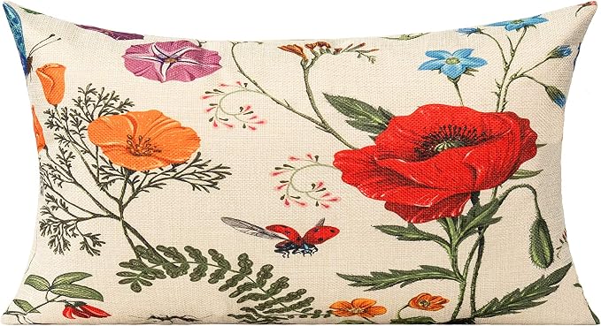 All Smiles Lumbar 12x20 Throw Pillow Covers Set of 2 Outdoor Summer Spring Garden Flowers Farmhouse Décor Outside Furniture Bench Decorative Cushion Cases for Patio Sofa Couch Chair Bed