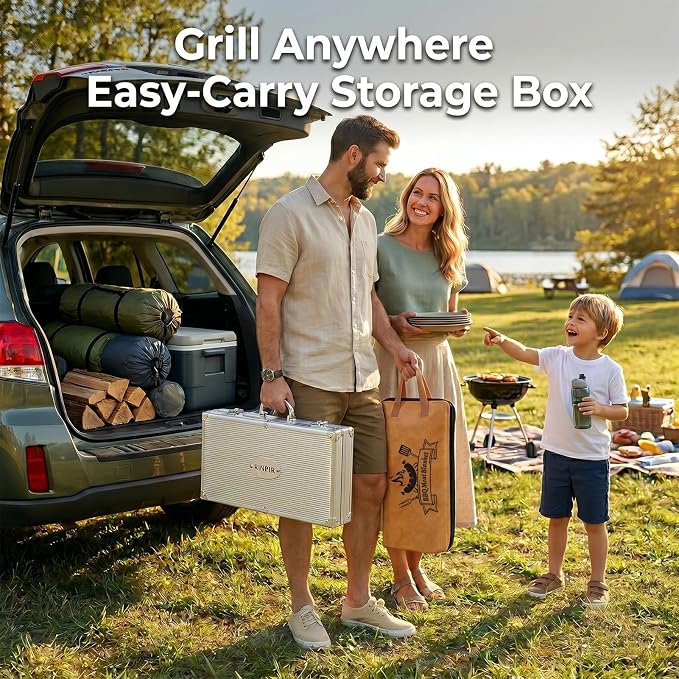 RINPIR 21pcs BBQ Grill Accessories Set with 21” Reusable Meat Blanket, Father’s Day Grilling Gifts for Men Dad, Stainless Steel Grilling Tools Utensils Kit in Aluminum Case for Outdoor Camping Black