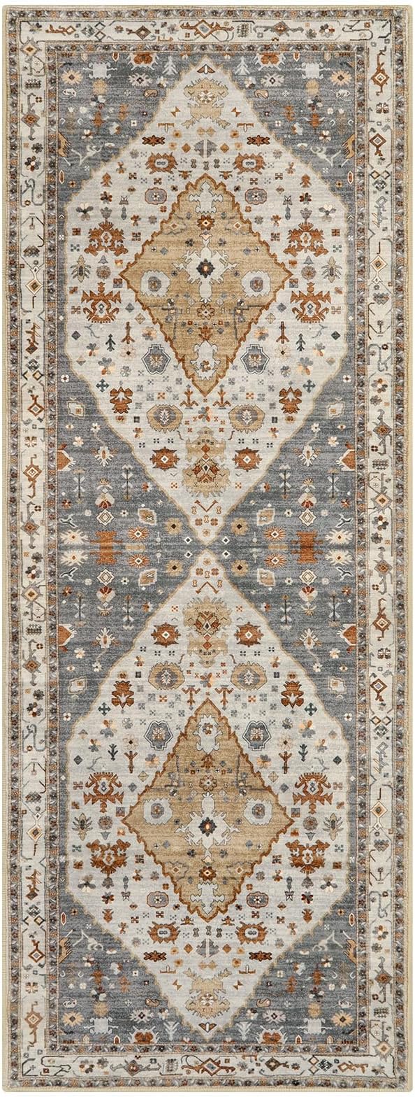 Lahome Felice Long Bathroom Rugs Runner, 2x6 Hallway Runner Rug, Oriental Machine Washable Soft Non Slip Non Shedding Low Pile Printed Indoor Throw Carpet Runner for Entryway Bathroom Laundry, Gold