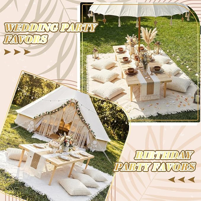 Beeveer 8 Pcs Cream White Picnic Kit, 91x71'' Extra Large Outdoor Boho Picnic Blanket, Low Table Runner, 6 Throw Pillow Cover, Woven Cotton Yarn Oversize Washable Beach Blanket for Camp Wedding Garden