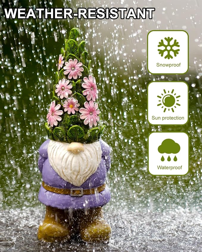 Solar Garden Outdoor Statues Gnome with Succulent | 7 LED Lights, Lawn Decor Statue for Patio, Balcony, Yard Ornament, Gifts for Mom Grandma Women