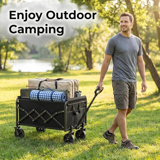 Wagons Carts Foldable - Portable Folding Collapsible Wagons with Wheels - Heavy Duty Utility Carts for Groceries, Shopping, Camping, Sports, Garden,Beach
