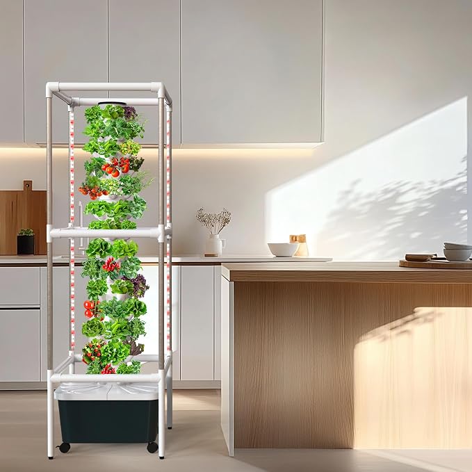 SJZX Hydroponics Growing System, Hydroponic Tower with Full-Spectrum Grow Lights, 5/14Tiers Indoor Outdoor Garden Planter, Vertical Home Gardening Kits for Vegetables, Fruits, Herb (14L5H)