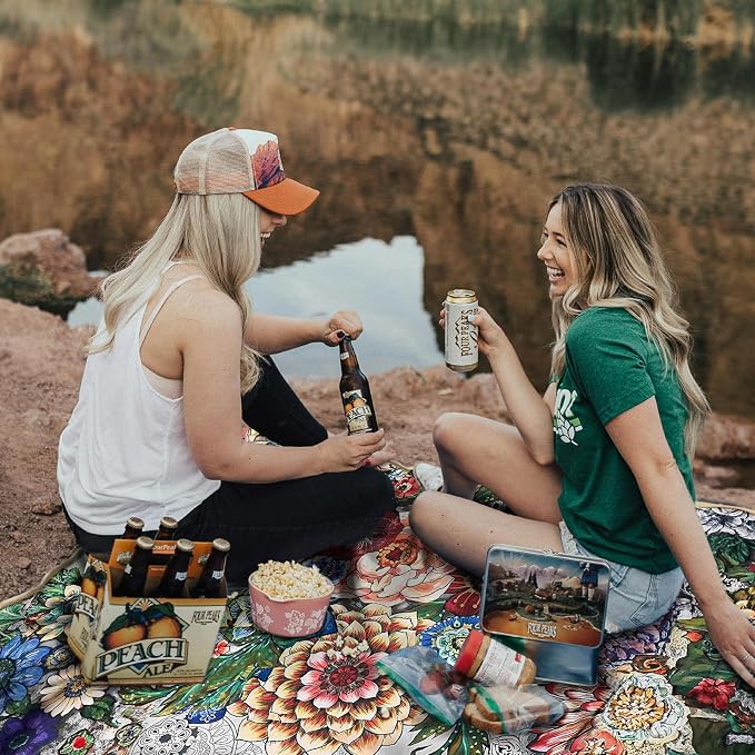 Picnic Blankets Extra Large Waterproof, 80"x 60" Flowers Beach Mat with Corner Pockets Windproof Sandproof Foldable Portable 3-Layer Mat Darker for Wet Grass,Parks,Music Festival,Camping,Concerts