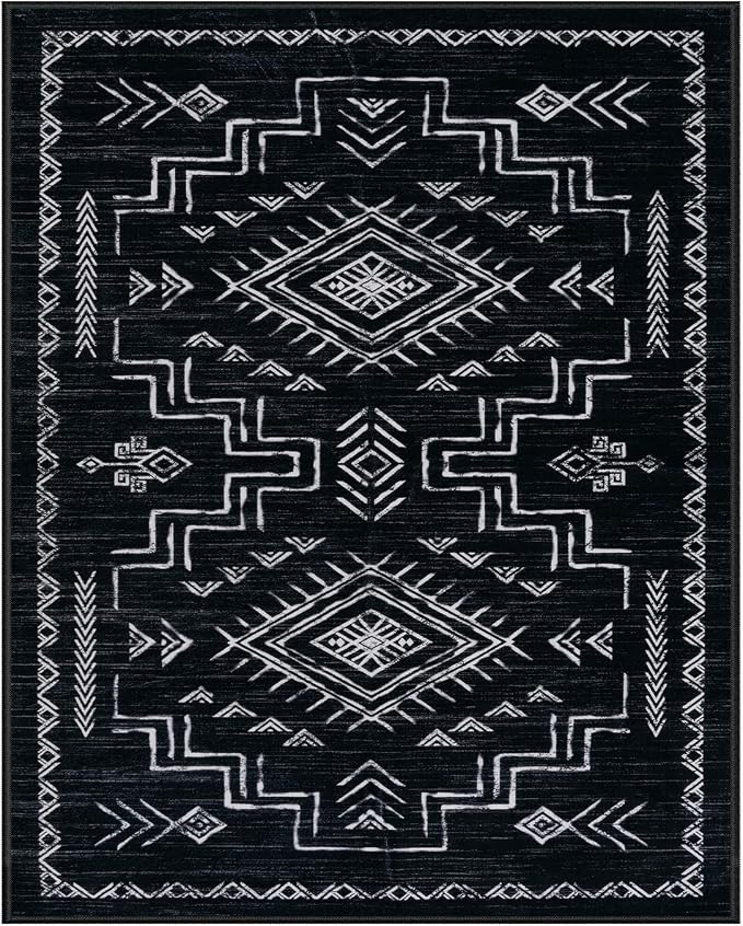 STARUIA Washable 8x10 Black and White Area Rug for Living Room, Western Aztec Tribal Moroccan Area Rug, Boys Neutral Rug for Bedroom, Non-Slip Large Carpet Under Dining Table Home Office