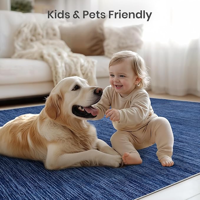 Valenrug 8x10 Area Rugs for Living Room, Large Washable Rug Non Slip Navy | Soft Low Pile, Thin & Lighweight Carpet, Folable Stain Resistant Modern Indoor Floor Mat for Bedroom, Dining Room, Home Decor
