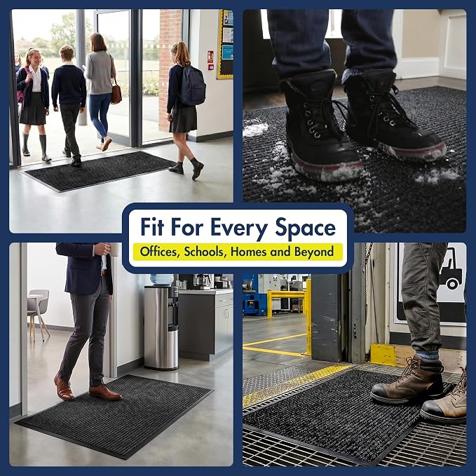 Notrax 109 Industrial Door Mat, 4' x 6' Large Entrance Mat, Heavy Duty Commercial Rugs for Entryway, Welcome Lobbies, Garage, and Mudroom, Made in the USA, Charcoal Black, Brush Step 109S0046CH