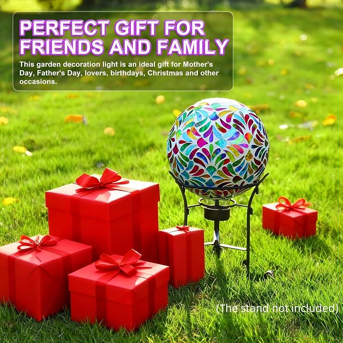 SAVENNA Mosaic Garden Gazing Ball, 8 Inch Fade-Resistant Glass Decorative Sphere for Garden, Yard & Patio, All-Season Outdoor Garden Decor Accent, Multicolor Petal Pattern