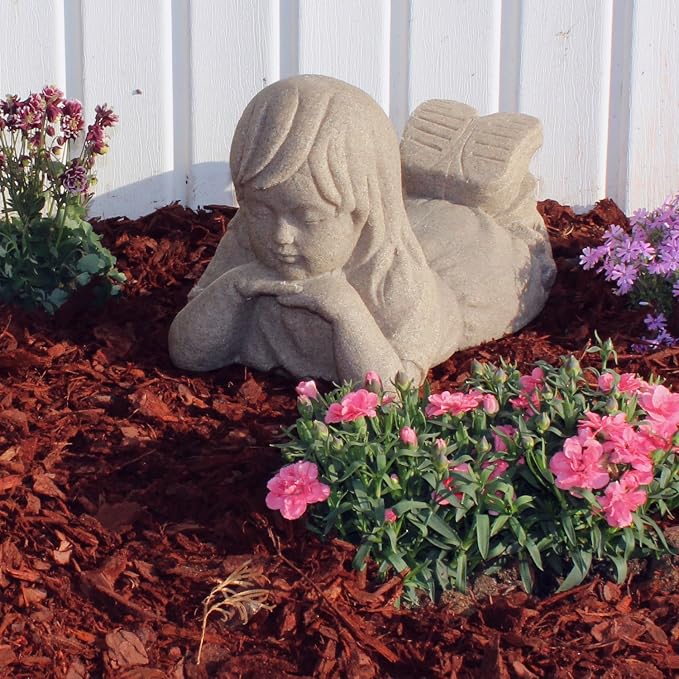 Emsco Group 2248W 16" Day Dreaming Girl Garden Statue, White