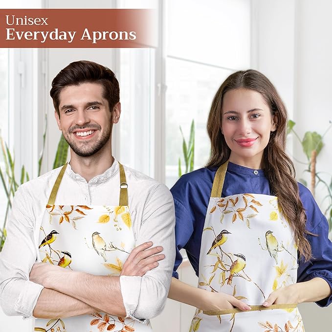 Maison d' Hermine Aprons for women with Pocket 100% Cotton (27.50"x31.50") | Adjustable Neck Strap & long ties Apron Men Chef Wedding Cooking Gardening Server Maid