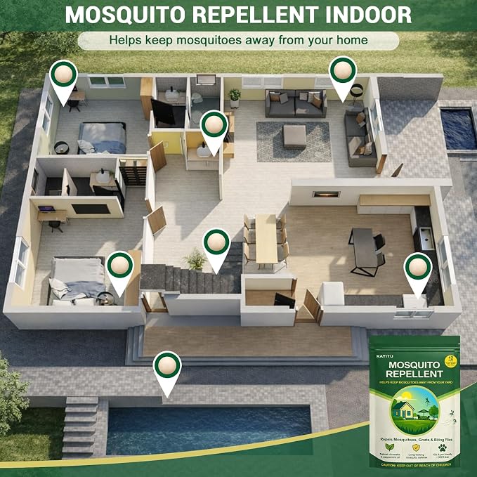 Mosquito Repellent Balls, Outdoor & Indoor Natural Mosquito Repellent for Patio, Yard, Camping, 12 Pack Peppermint Oil & Citronella Oil Mosquito Deterrent, Safe for Kids & Pets