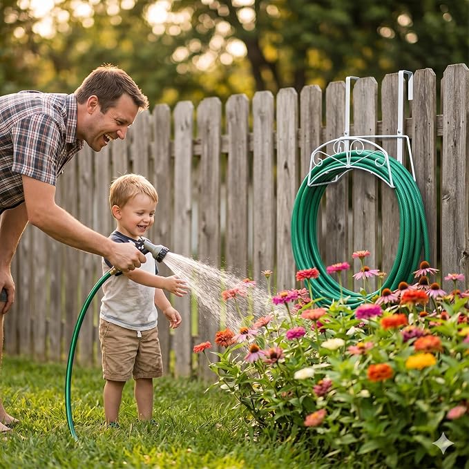 Garden Hose Holder, Metal, 2PCS White | Heavy Duty Detachable, Holds 160 FT, For Expandable & Flexible Hoses, Wall Mount or Hanger