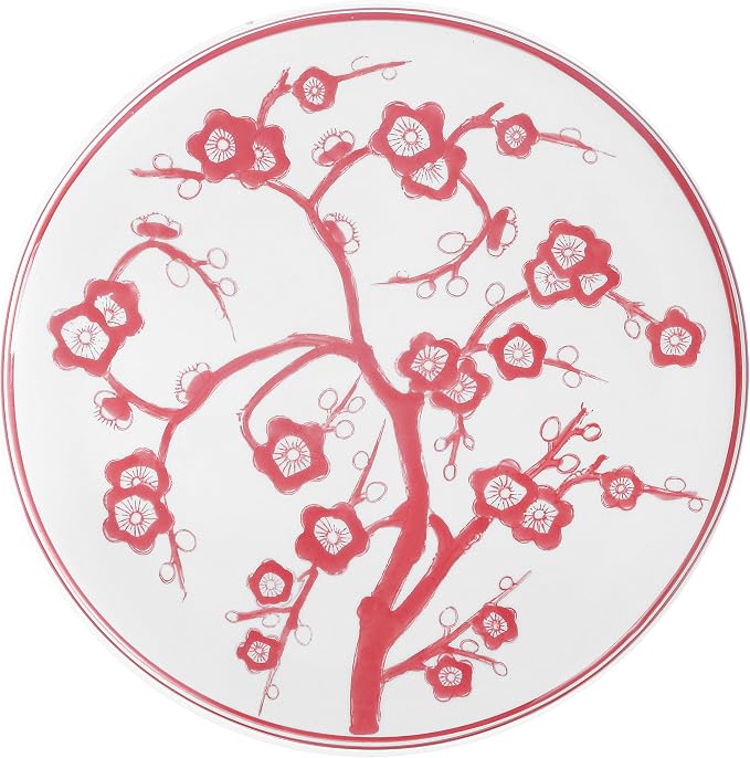 JONATHAN Y Cherry Blossom 18" Ceramic Chinoiserie Garden Stool, Traditional Floral Accent Side Table and Plant Stand for Indoor/Outdoor Garden, Patio, Living Room, Red/White TBL1016B